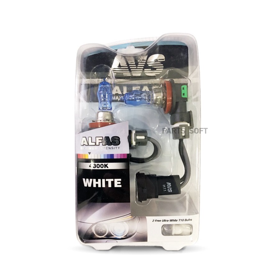 Лампа галогенная H11 12V 85W "AVS" Alfas (Maximum Intensity 4300К +2 Т10) (2 шт.) - AVS None None